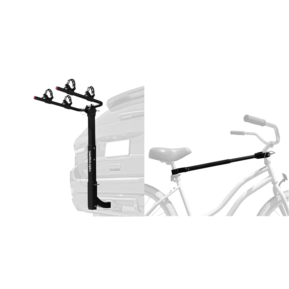 Retrospec Lenox 2-5 - Bike Hitch Rack for Cars, Trucks, SUVs with 2” Hitch | Foldable Steel Frame with Anti-Rattle Adapter & Bike Rack Cross-Bar Top Tube Adjustable Adapter, Black, 18"-28"