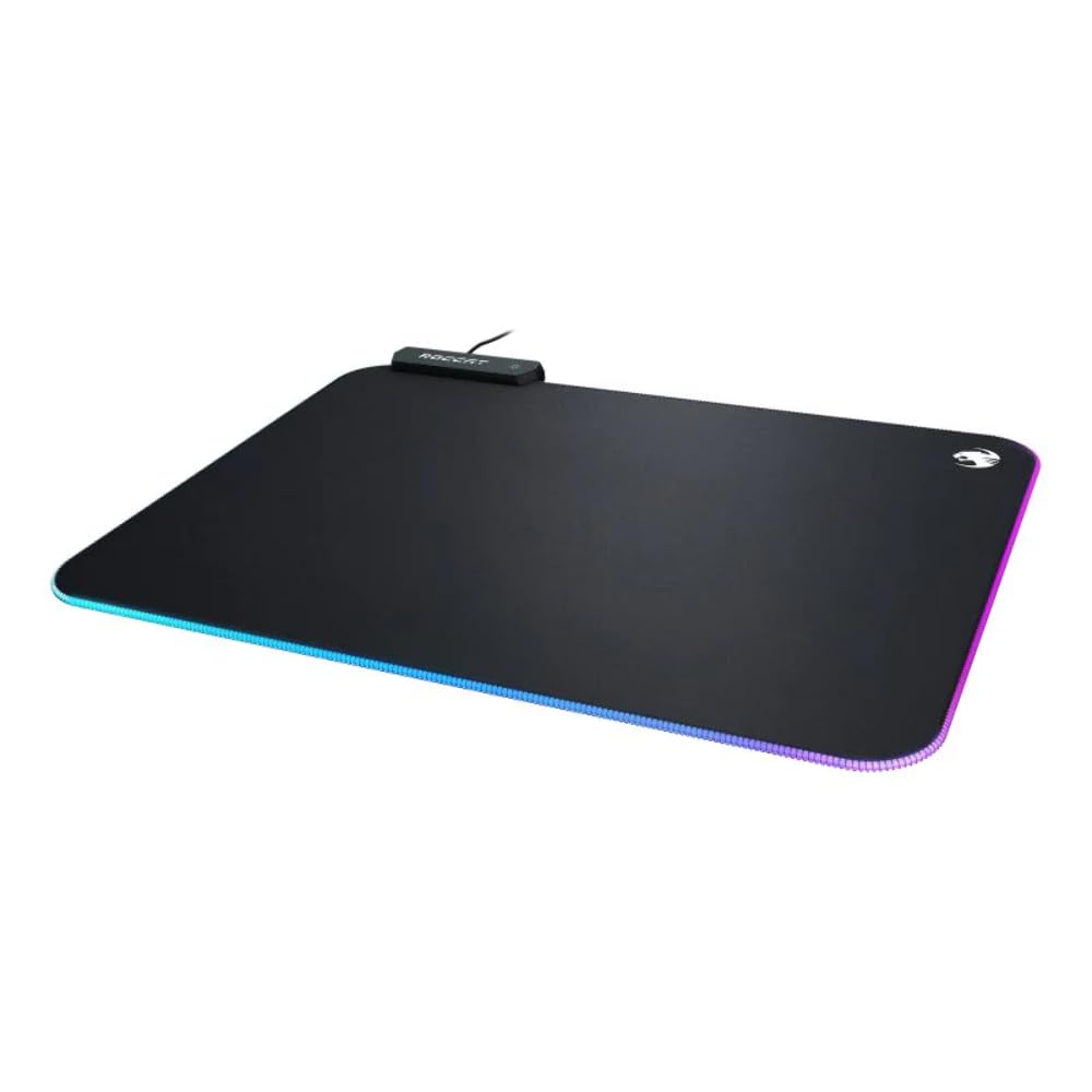 ROCCAT Sense Aimo RGB Illumination Gaming PC Mousepad, Non Slip Back, Computer Mouse Pad, Soft PC Gaming Desktop Mat with Stitched Edges, Owl Eye Sensors, Black, Medium