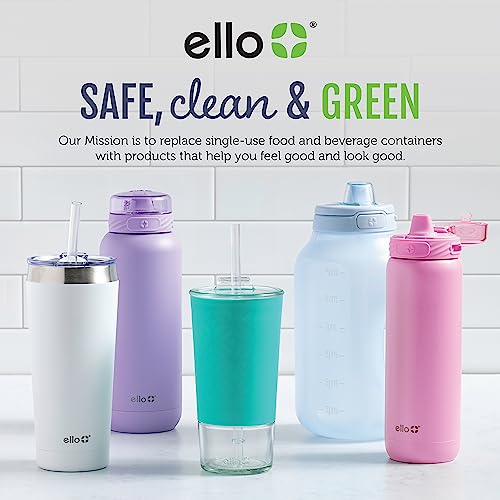 Ello Syndicate Glass Water Bottle with One-Touch Flip Lid and Protective Silicone Sleeve and Carry Loop, BPA Free, Dishwasher Safe, Bold Blue, 20oz