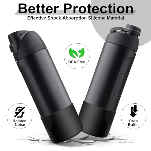 2PCS Silicone Water Bottle Boot for Owala 24 Oz, Anti-Slip Protective Sleeve Bottom Bumper Protector for FreeSip, Twist, and Flip Stainless Steel Water Bottles (Dark Red)