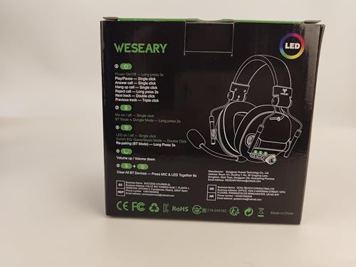 WESEARY WG2 Wireless Gaming Headsets with Microphone for PS5, PS4, PC, Switch, Mac, Crystal Stereo Bluetooth Headphones, Wireless Headset 2.4GHz with Lossless Audio, 50 Hr Battery, Cool LED