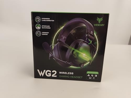 WESEARY WG2 Wireless Gaming Headsets with Microphone for PS5, PS4, PC, Switch, Mac, Crystal Stereo Bluetooth Headphones, Wireless Headset 2.4GHz with Lossless Audio, 50 Hr Battery, Cool LED