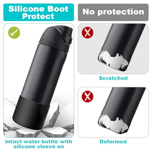 2PCS Silicone Water Bottle Boot for Owala 24 Oz, Anti-Slip Protective Sleeve Bottom Bumper Protector for FreeSip, Twist, and Flip Stainless Steel Water Bottles (Dark Red)