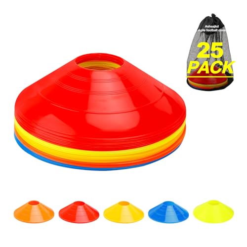 Ashsajkd Orange Soccer Cones(Set of 50)-Agility Soccer Cones,Disc Soccer Cones with Carry Bag & Strap,Flexible & Heavy Duty, Cones for Sports Training, Football,Basketball, Indoor& Outdoor Activities