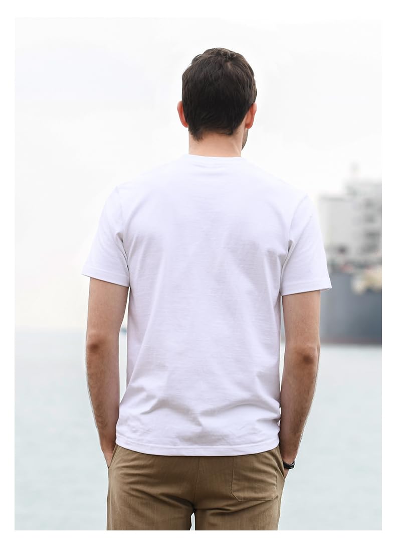100% Cotton Men's White Plain Short Sleeve Crew Neck T-Shirt, Regular Fit Casual T Shirt Tops, Basic Tees, Tshirt