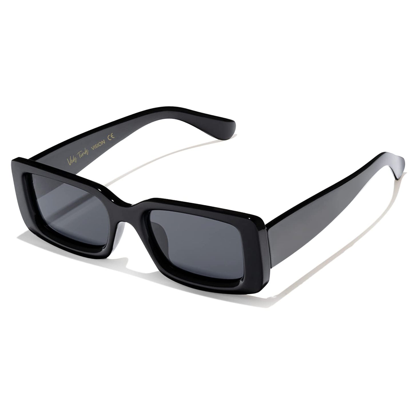 Veda Tinda Vision Rectangle Sunglasses Men Black Polarized Square Frame Driving Hippie Trendy Retro 90s Vintage y2k Glasses for Women UV400 Protection Skin Mens Dark Shades Womens Accessories C01S01