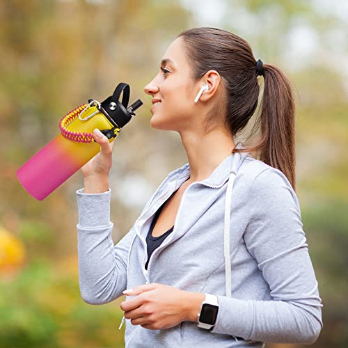 40 oz Water Bottle with Straw - Stainless Steel Water Bottles Insulated w/Auto Spout Lid, Strap Carrying Case, Paracord Handle, Silicone Boot, Triple Wall Metal Water Flask Thermo Mug Keep Cold Hot