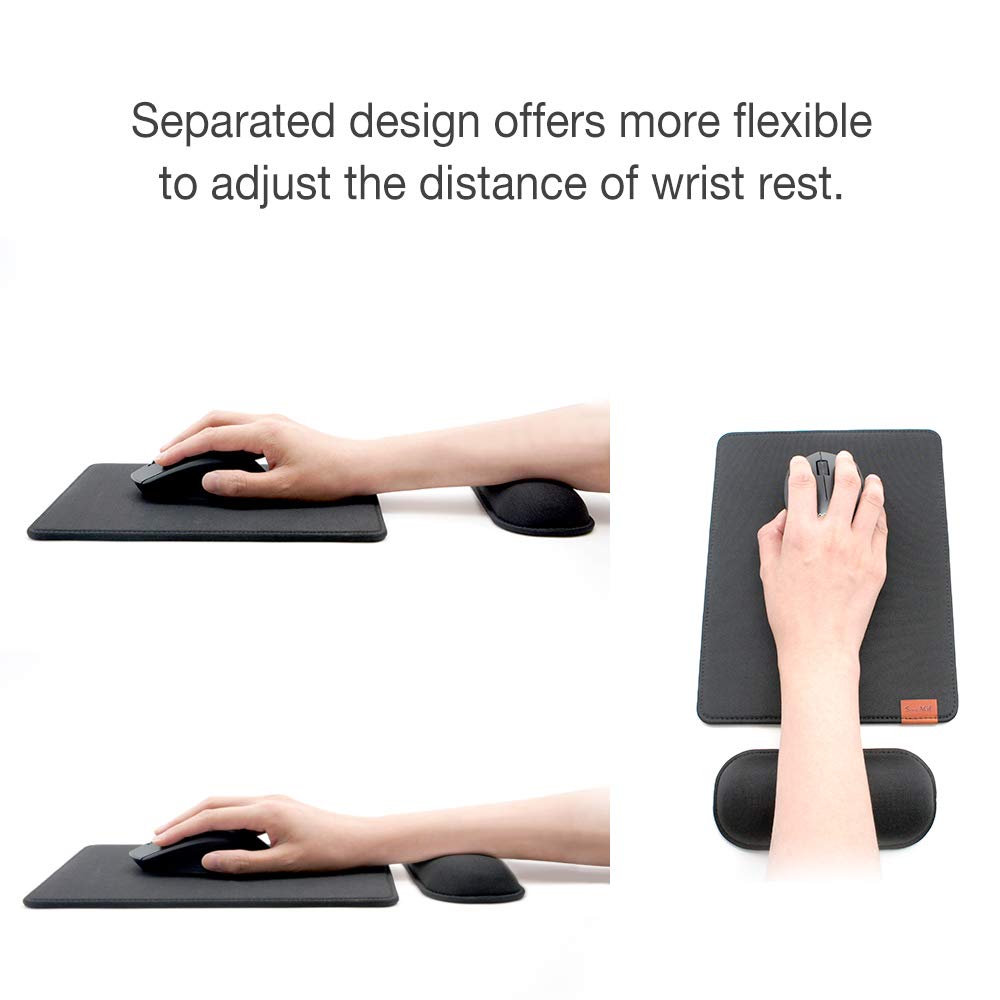 SenseAGE Detachable Ergonomic Mouse Pad with Wrist Support, Adjustable Placement for Pain Relief, Non-Slip Base, for Computer & Laptop, Office Desk Accessories, 9.7 x 7.3 in (Dark Grey)