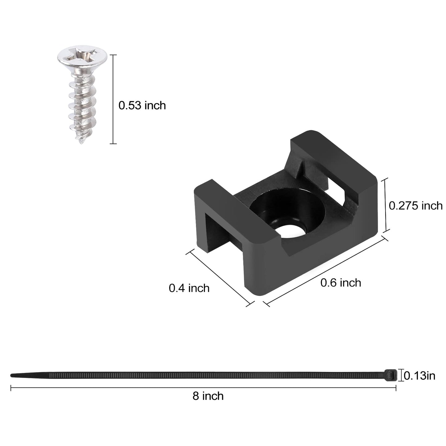 XHF 100 Pcs Cable Zip Tie Saddle Type Mounts Base with 100 Pcs 8" Cable Ties and 100 Pcs Tapping Screw, Wire Cable Clips Organizer Holders Clamps Black
