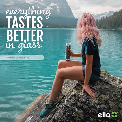 Ello Syndicate Glass Water Bottle with One-Touch Flip Lid and Protective Silicone Sleeve and Carry Loop, BPA Free, Dishwasher Safe, Bold Blue, 20oz