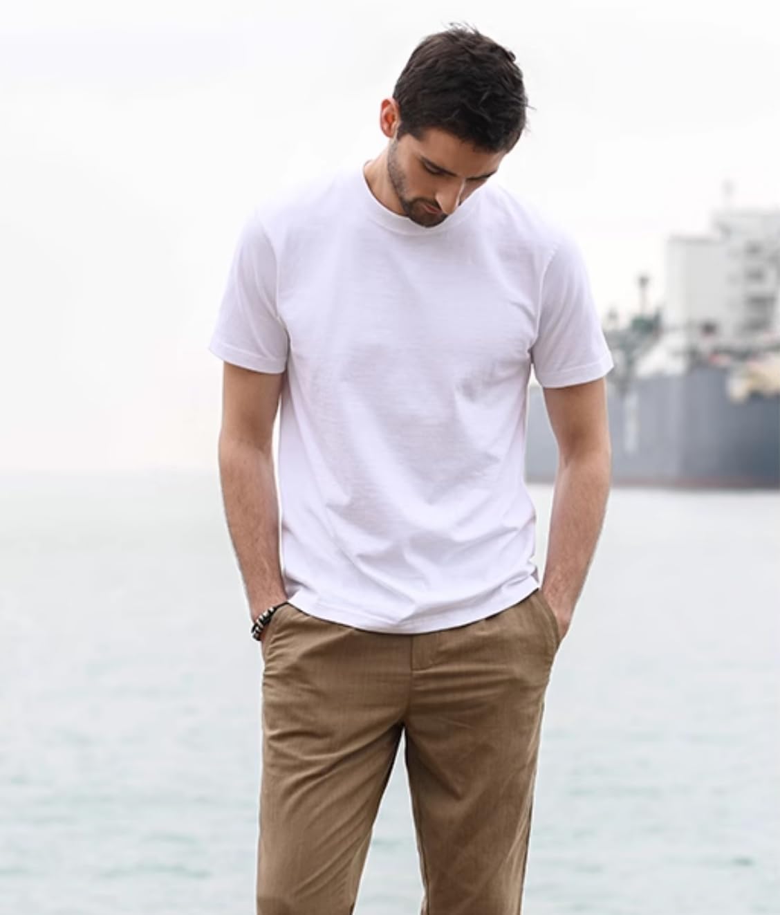 100% Cotton Men's White Plain Short Sleeve Crew Neck T-Shirt, Regular Fit Casual T Shirt Tops, Basic Tees, Tshirt