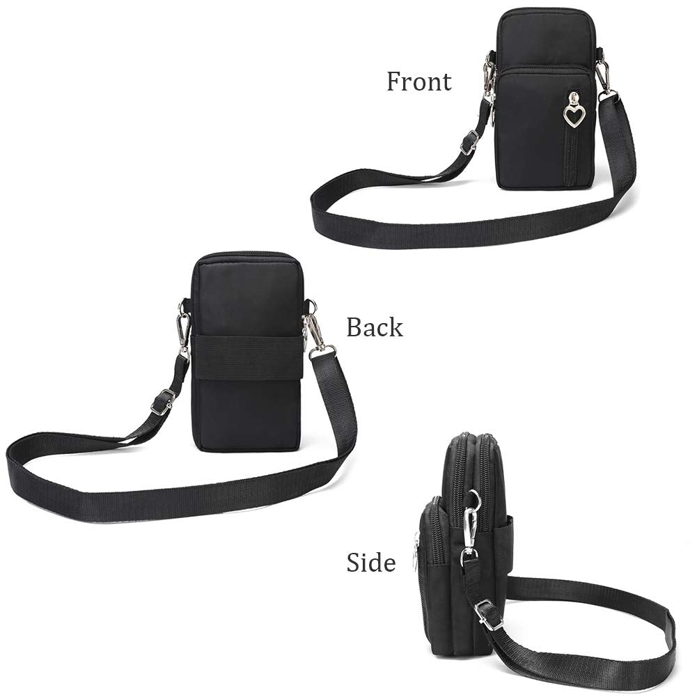 Outdoor Sweat-Proof Running Armbag Cross-Body Shoulder Casual Wallet Purse Crossbody Bag Gym Fitness Cell Phone Key Holder for iPhone 13 12 Pro Max Xs Max/Xr,Galaxy Note 10, P30 Pro,Black