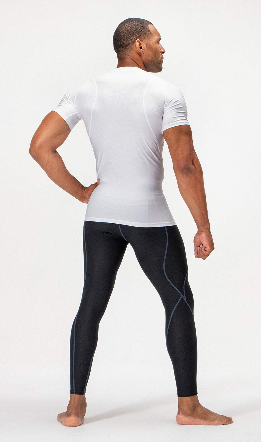 DEVOPS 3 Pack Men's Cool Dry Short Sleeve Compression Shirts, Sports Baselayer T-Shirts Tops, Athletic Workout Shirt (Large, White/White/White)