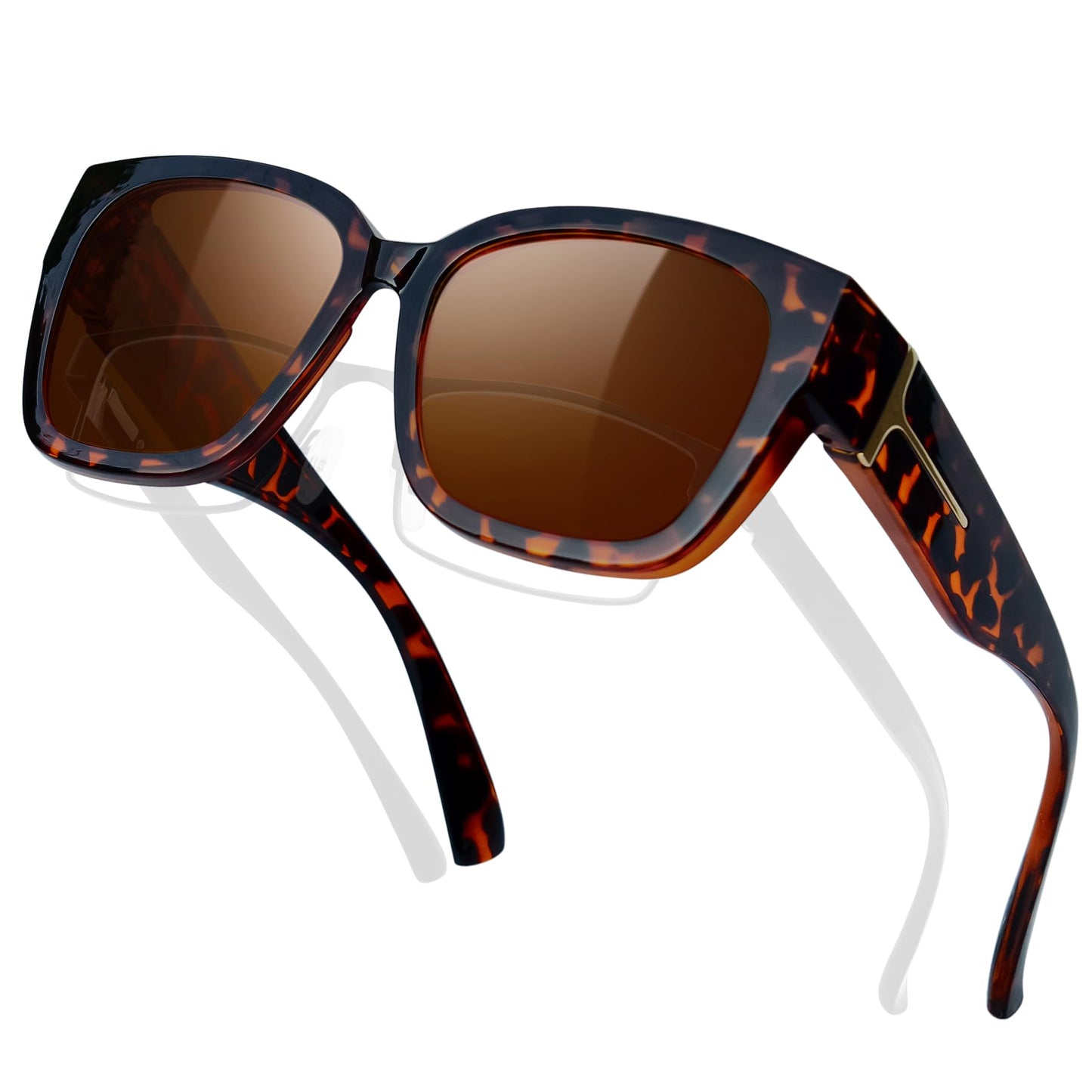 KANASTAL Over Glasses Sunglasses Polarized UV400 Protection for Women Men Oversized Shades Square Large Frame Design Fashion Trendy Accessories Tortoise Brown/Brown