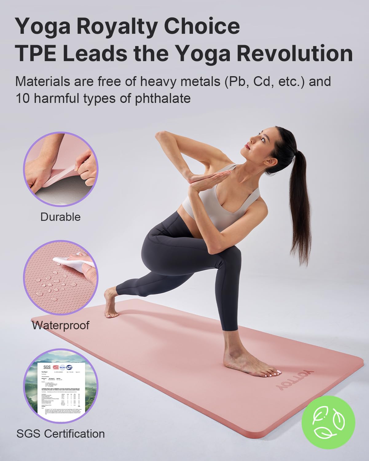 YOTTOY Yoga Mat,Extra Thick Yoga Mat (1/2inch),Professional TPE Exercise Mat,Non-Slip Workout Mat for Yoga, Pilates, Fitness, Barefoot Workouts, Home Gym Studio with Strap