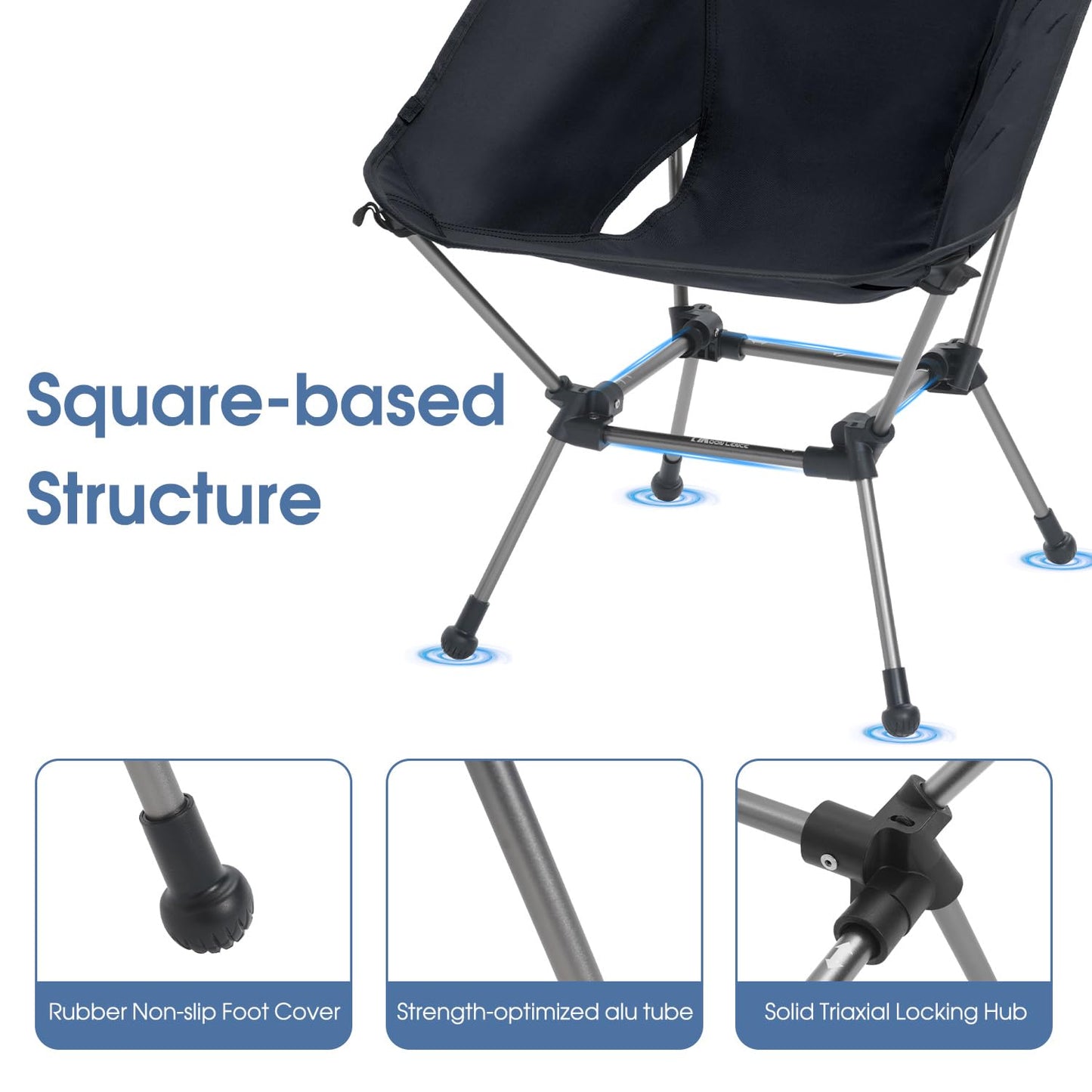 MOON LENCE Camping Chair Plus, Upgraded Comfort & Size, Still Compact and Lightweight, Folding Portable Chair for Backpacking & Hiking, 400Lbs Capacity, Gen 3 Plus (Black (Plus))