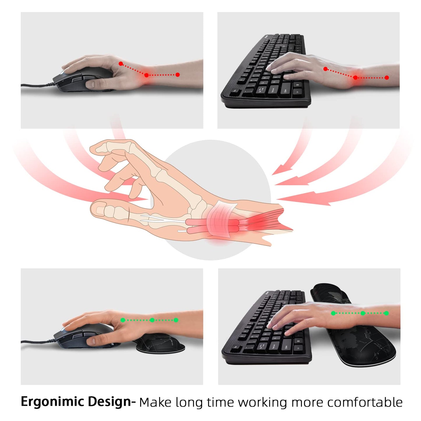5 in 1 Keyboard Mouse Pad Set, Mouse Pad Wrist Support, Extended Gaming + Keyboard Wrist Rest Support, (34.5×15.7 in) Large Ergonomic Mousepad Desk Mat Combo -Black World Map (1-5 Sets-World Map)