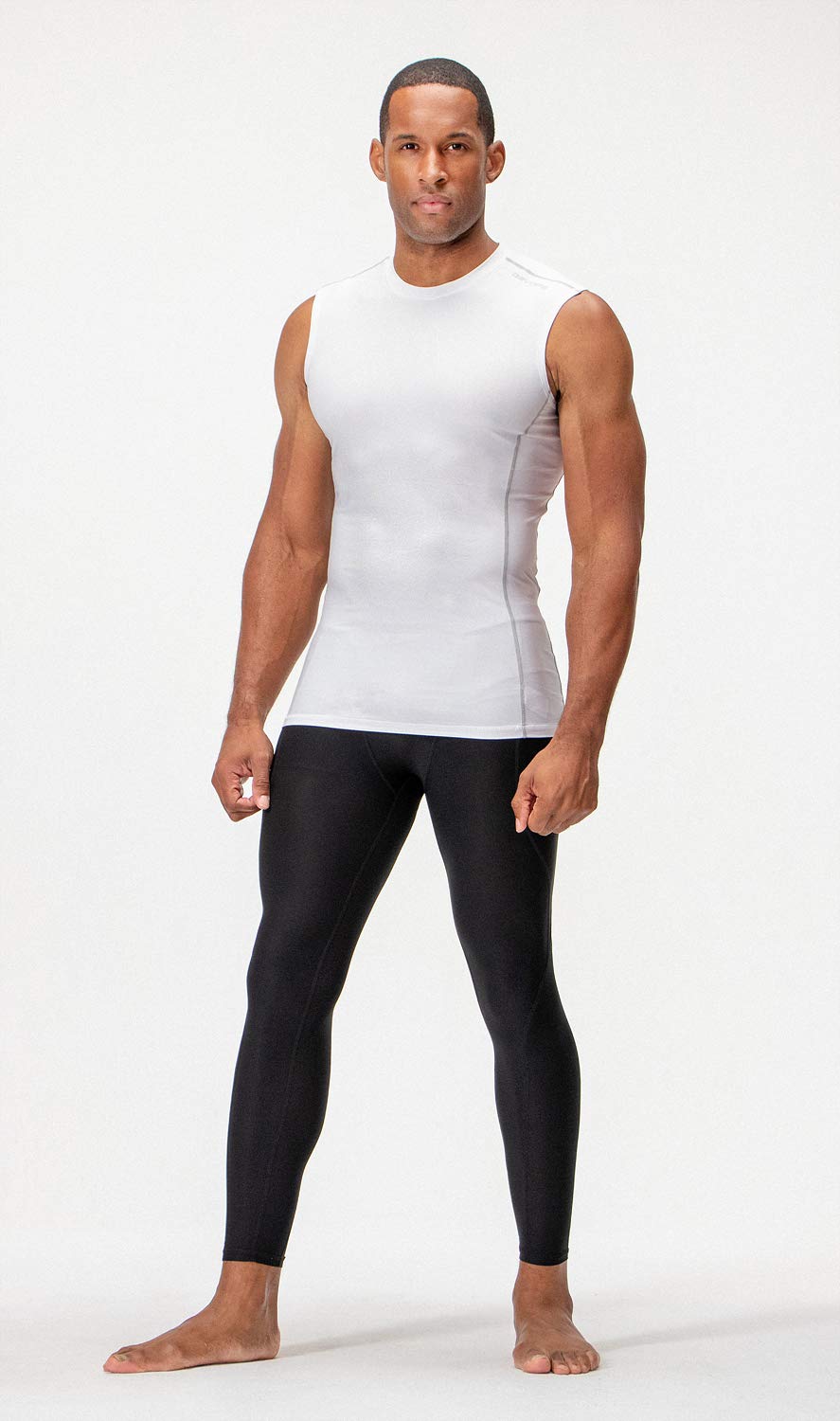 DEVOPS 3 Pack Men's Athletic Compression Shirts Sleeveless (Small, White/White/White)