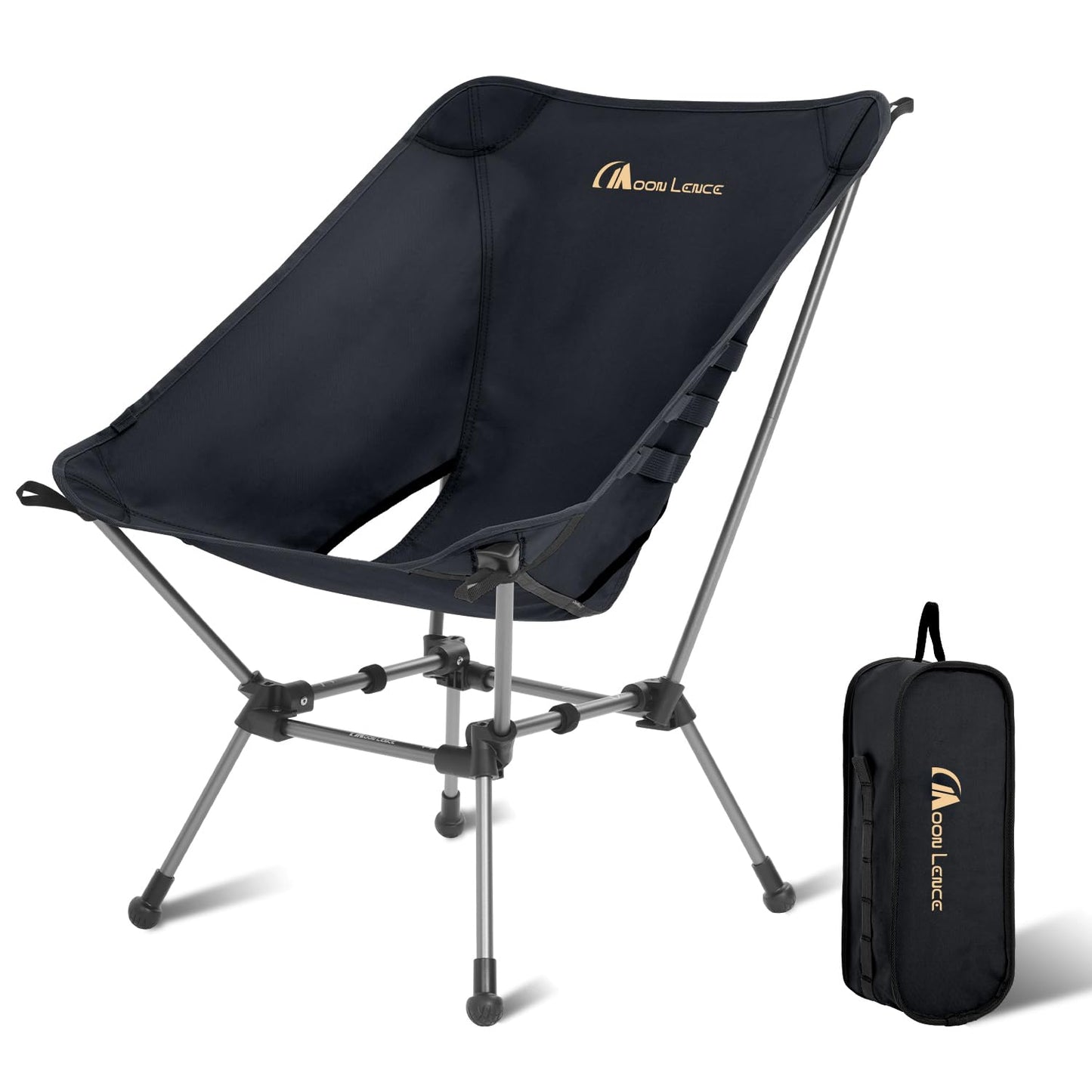 MOON LENCE Camping Chair Plus, Upgraded Comfort & Size, Still Compact and Lightweight, Folding Portable Chair for Backpacking & Hiking, 400Lbs Capacity, Gen 3 Plus (Black (Plus))