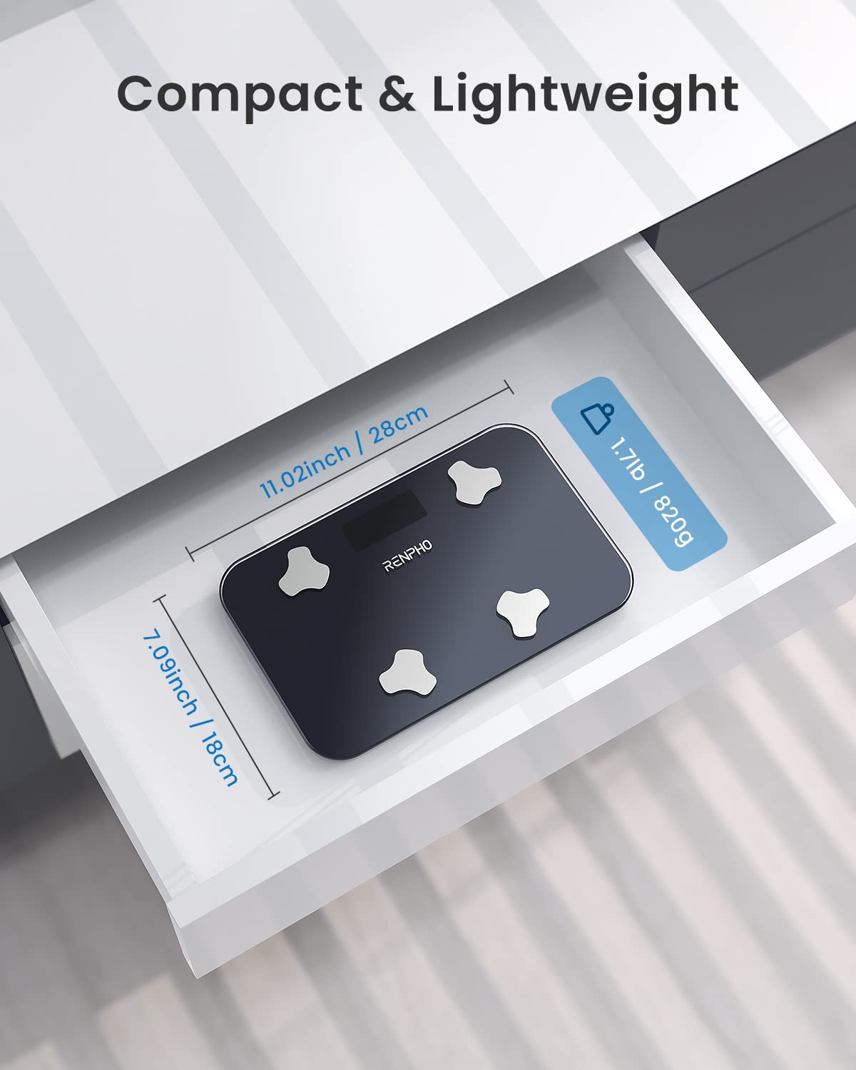 RENPHO Travel Scale for Body Weight, Mini Bathroom Scale for Body Fat, Portable Weight Scale for Traveling with Storage Case, 13 Body Composition Analyzer with App, 400 lbs, Elis Go, 11.02" x 7.09"