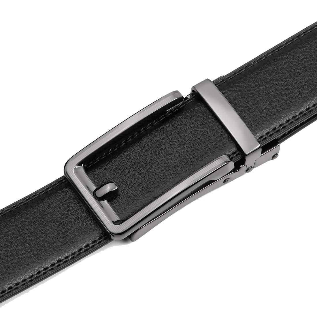 Founders & C Men's Leather Ratchet Comfort Click Belt Dress with Slide Buckle -Adjustable Trim to Fit (28"-42" Waist Adjustable, Bright Gun Buckle W Classic Black Leather)