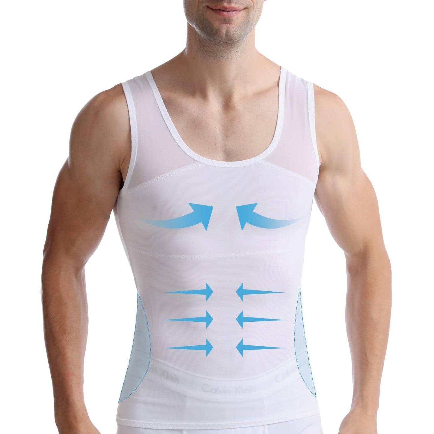 Mens Slimming Body Shaper Vest, Gynecomastia Compression Shirt Shapewear, Abs Abdomen Undershirts, Tummy Control Tank Top White