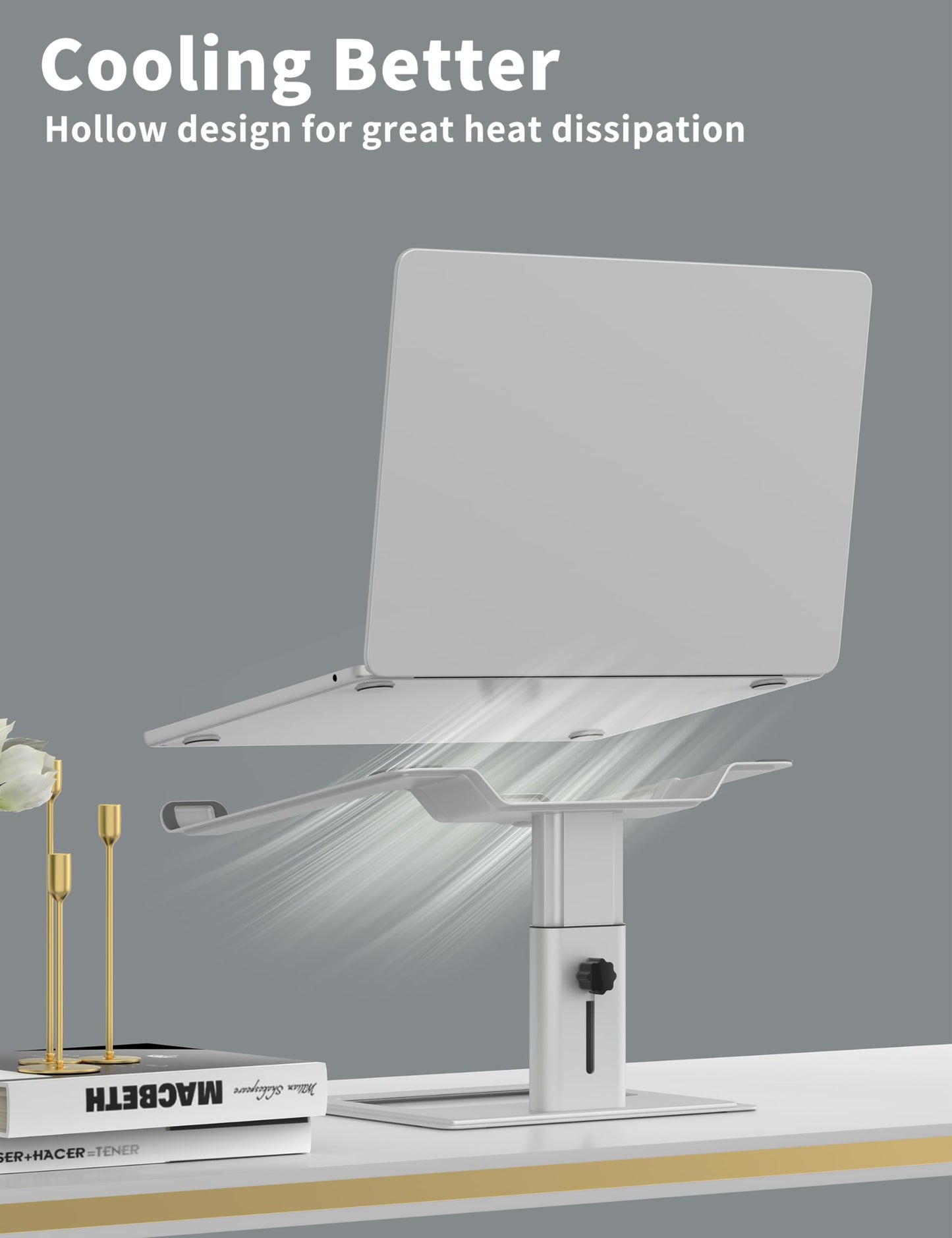 SOUNDANCE Adjustable Laptop Stand for Desk, Computer Stand, Ergonomic Laptop Riser Holder Compatible with 10 to 17.3 Inches Notebook PC Computer, Aluminum Silver