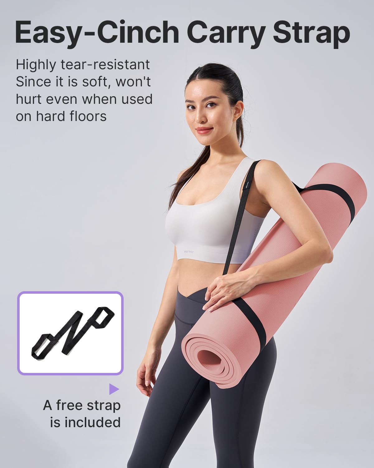 YOTTOY Yoga Mat,Extra Thick Yoga Mat (1/2inch),Professional TPE Exercise Mat,Non-Slip Workout Mat for Yoga, Pilates, Fitness, Barefoot Workouts, Home Gym Studio with Strap