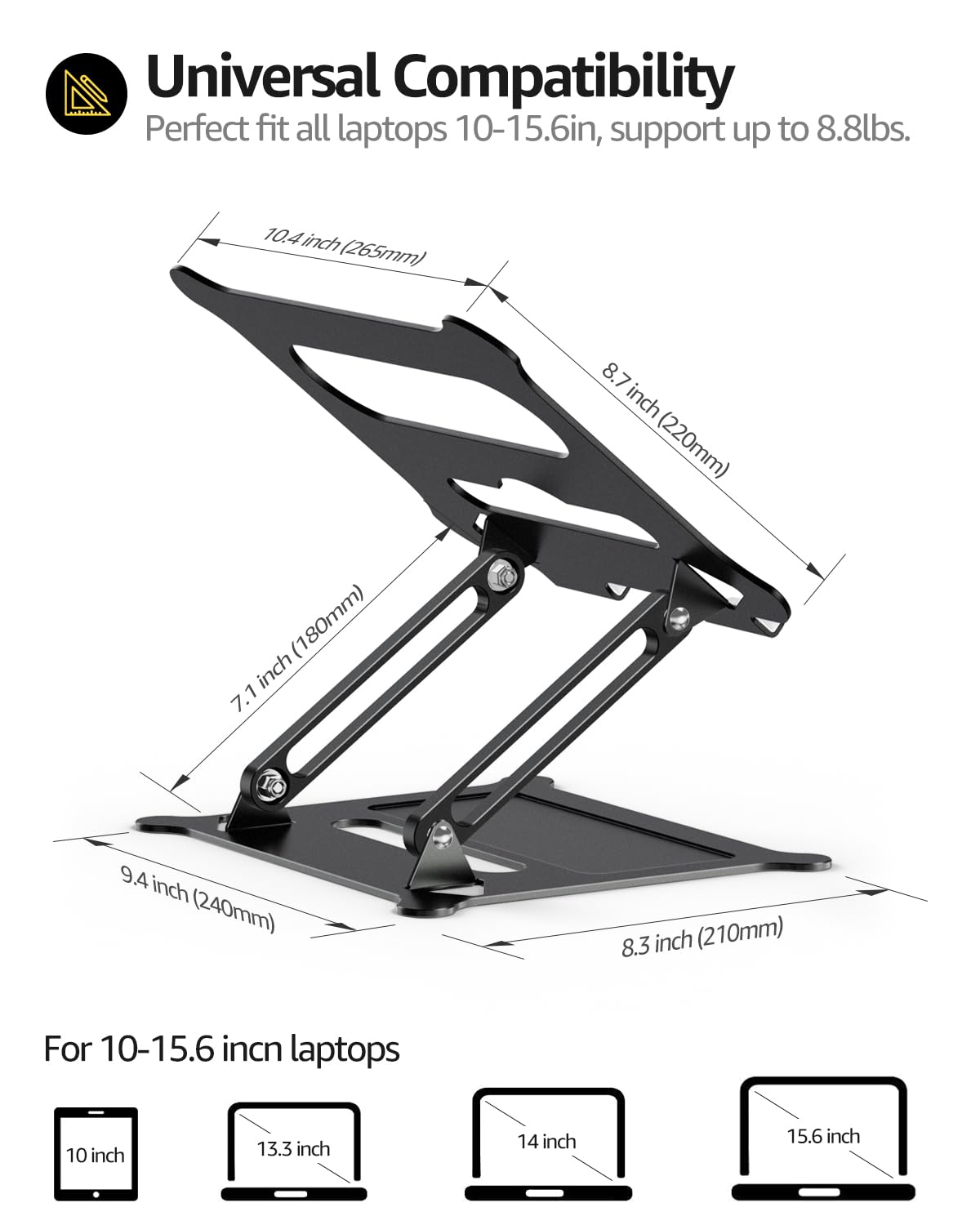 Urmust Laptop Notebook Stand Holder Adjustable Laptop Stand Portable Computer Riser Compatible with MacBook Air Pro HP Dell XPS Lenovo All Laptops 10-15.6"(Black)