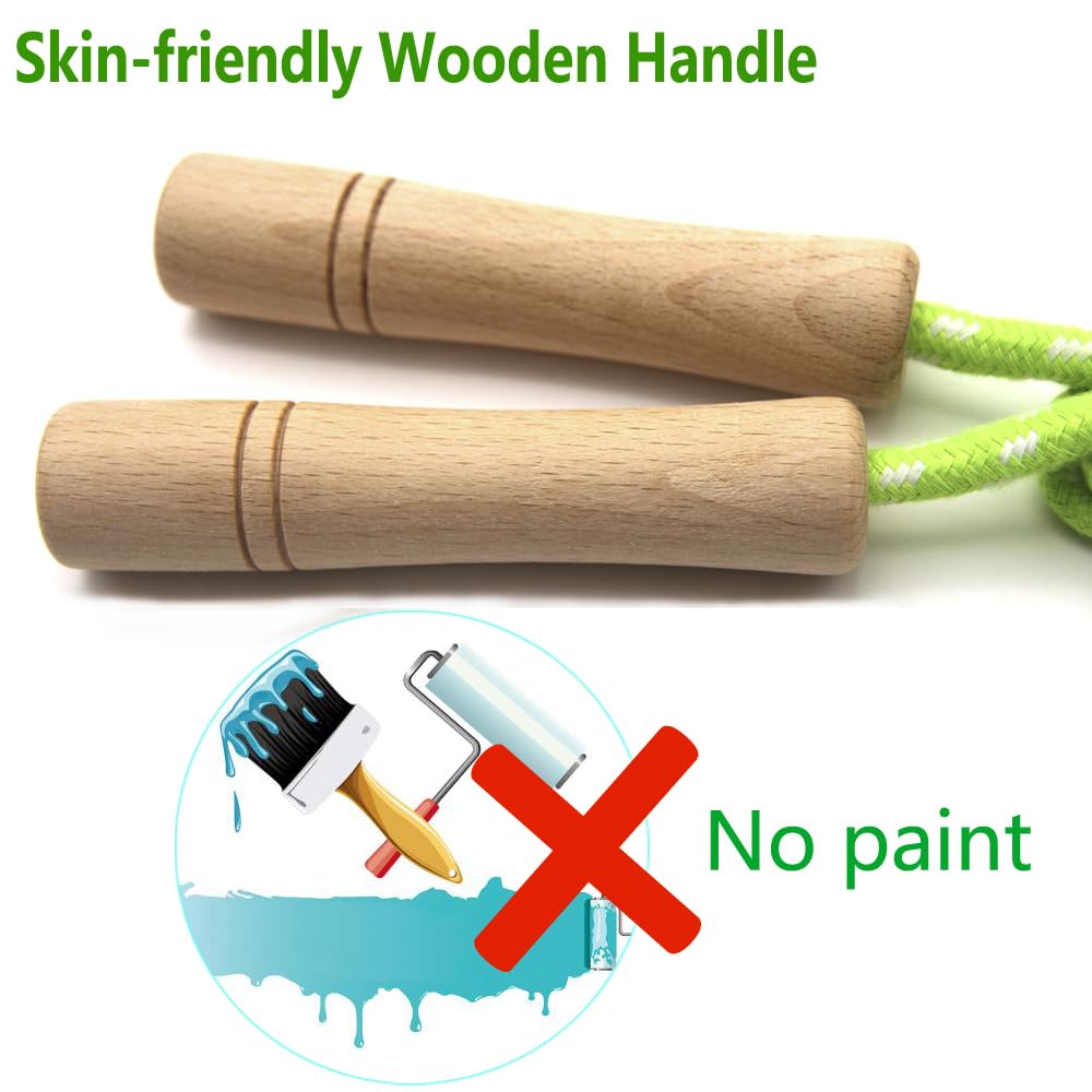 Cotton Jump Rope for Kids - Wooden Handle - Adjustable Cotton Braided Fitness Skipping Rope - Outdoor Fun Activity, Great Party Favor, Exercise Activity, Pack of 2 (Blue+Green)