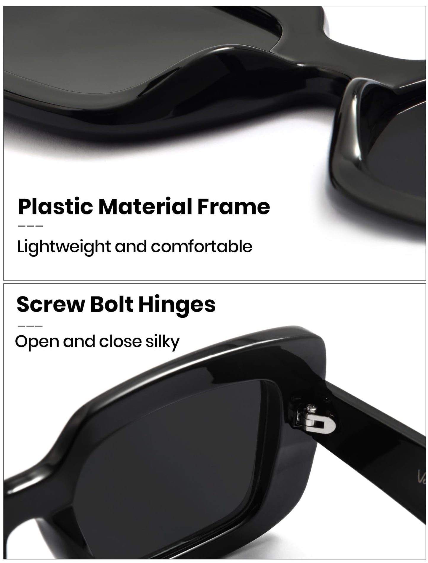 Veda Tinda Vision Rectangle Sunglasses Men Black Polarized Square Frame Driving Hippie Trendy Retro 90s Vintage y2k Glasses for Women UV400 Protection Skin Mens Dark Shades Womens Accessories C01S01
