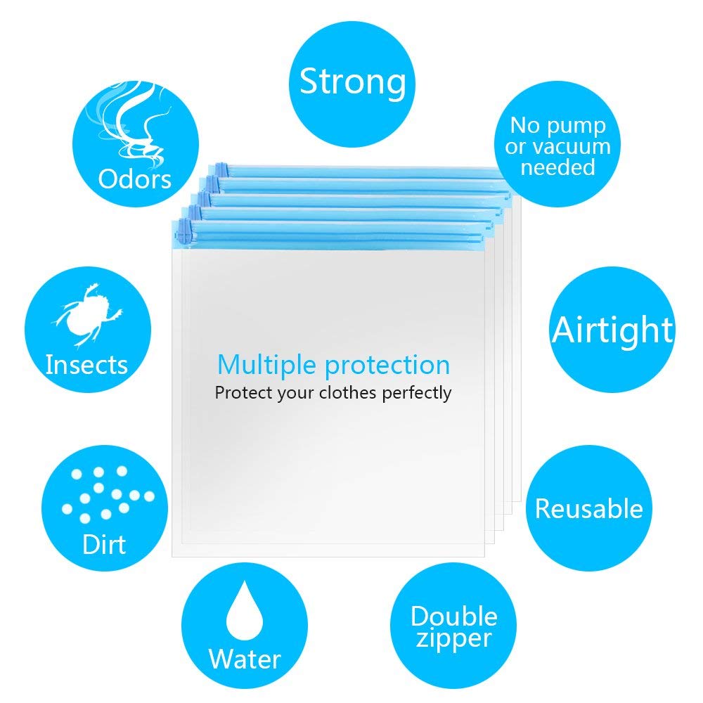 10Pack Travel Space Saver Bags (4 x S, 3 x L, 3 xL), Reusable KFYM Vacuum Travel Storage Bag, Saves 75% of Storage Space, Roll-Up Compression, No Need For Vacuum Machine Or Pump
