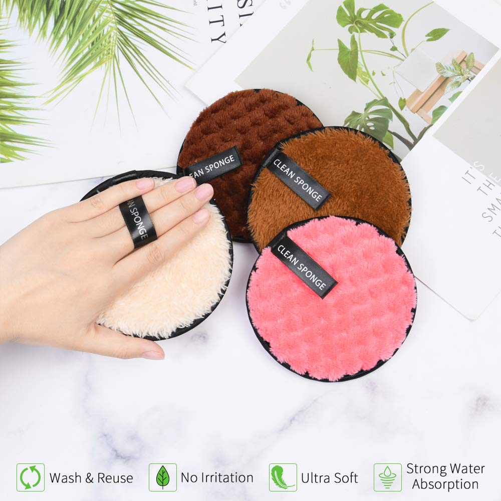 URAQT Makeup Remover Pads, 4 Pack Reusable Large Double-sided Face Cleansing Cloths, Washable Microfibre Cotton for Eyes, Suits All Skin Types