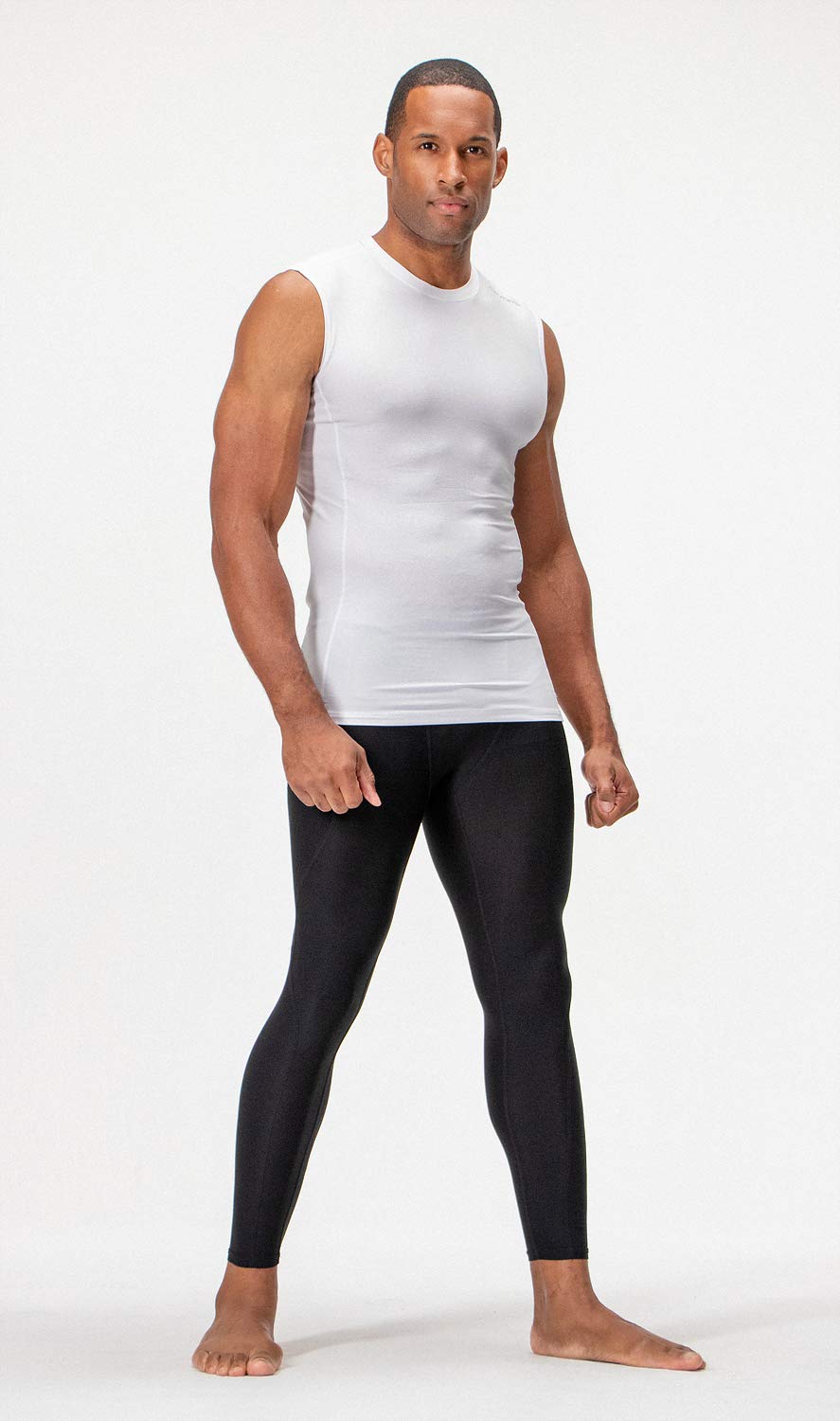 DEVOPS 3 Pack Men's Athletic Compression Shirts Sleeveless (Small, White/White/White)