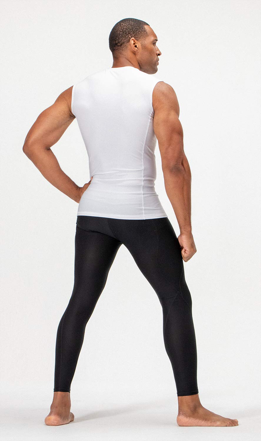 DEVOPS 3 Pack Men's Athletic Compression Shirts Sleeveless (Small, White/White/White)