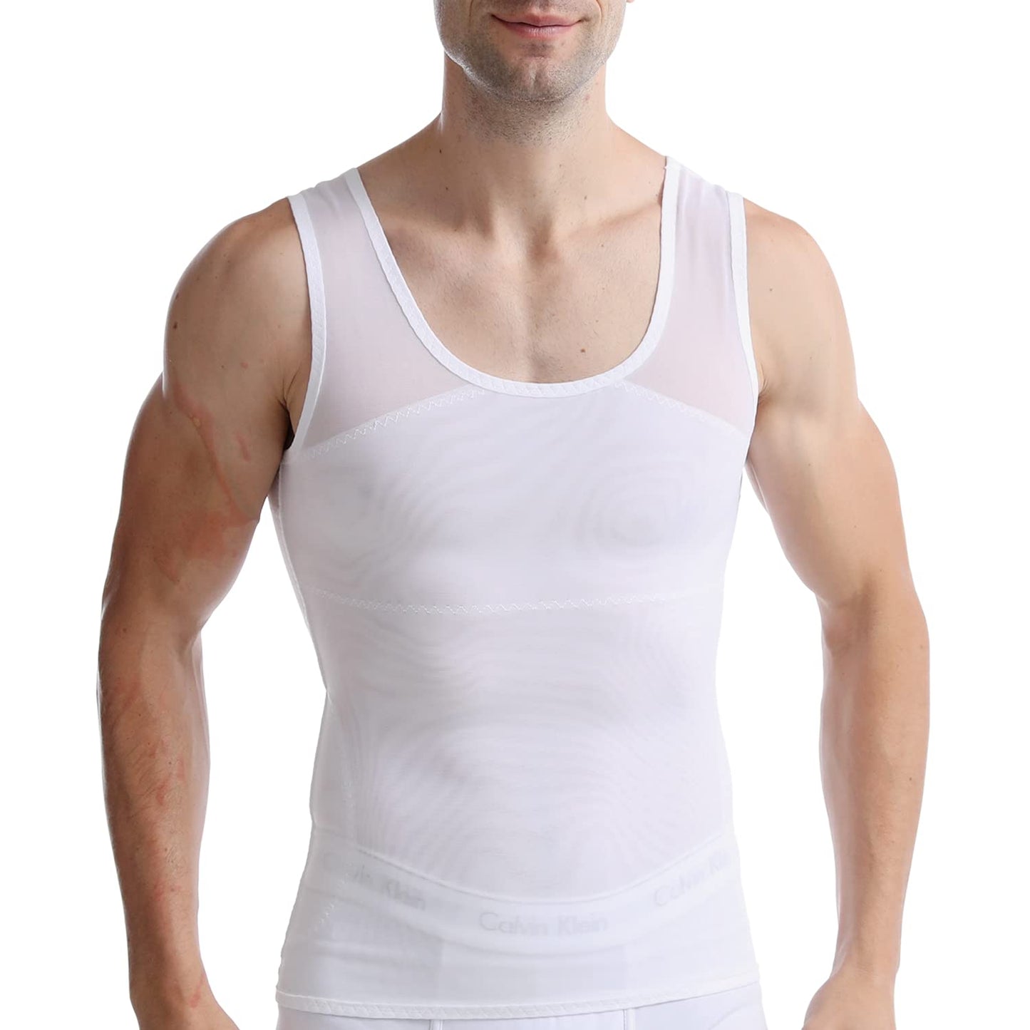 Mens Slimming Body Shaper Vest, Gynecomastia Compression Shirt Shapewear, Abs Abdomen Undershirts, Tummy Control Tank Top White