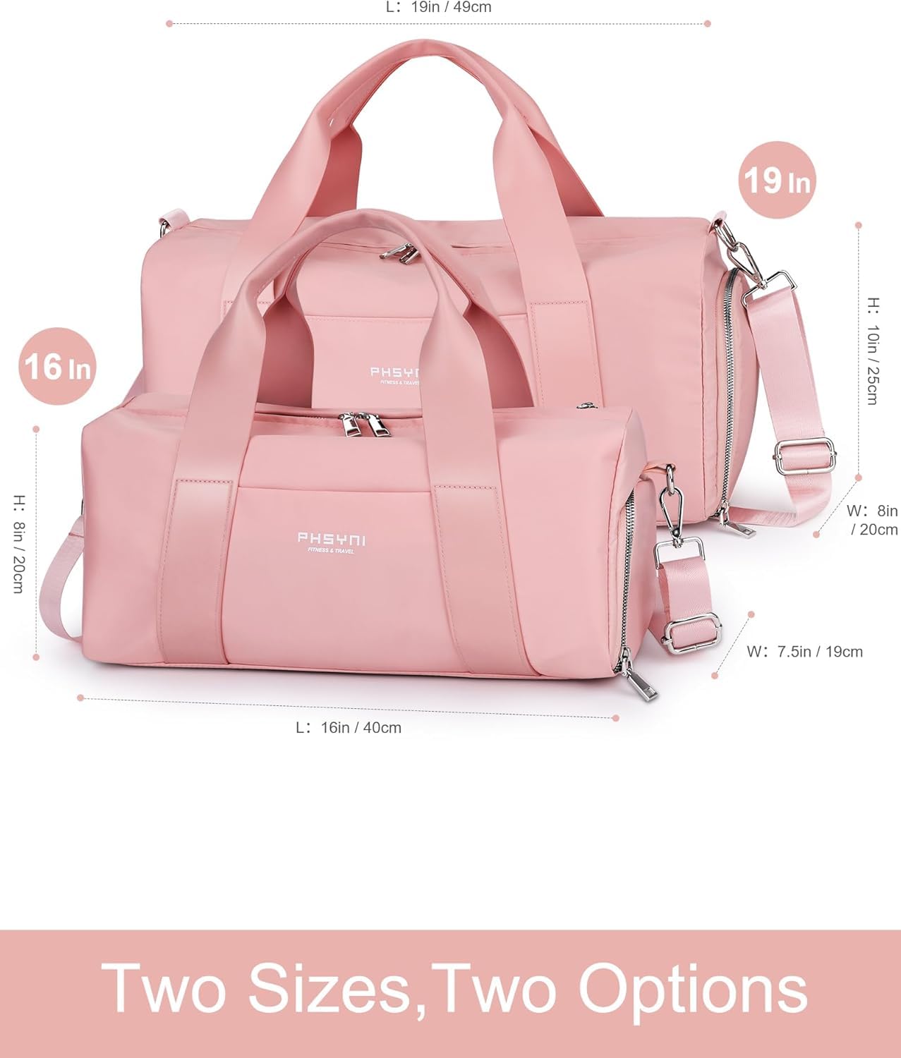 PHSYNI Compact Sports Gym Bag for Women Girls, Cute Mini Duffle Bag with Wet Pocket & Shoes Compartment, Personal Item Travel Workout Bag, 16"-Small, Pink