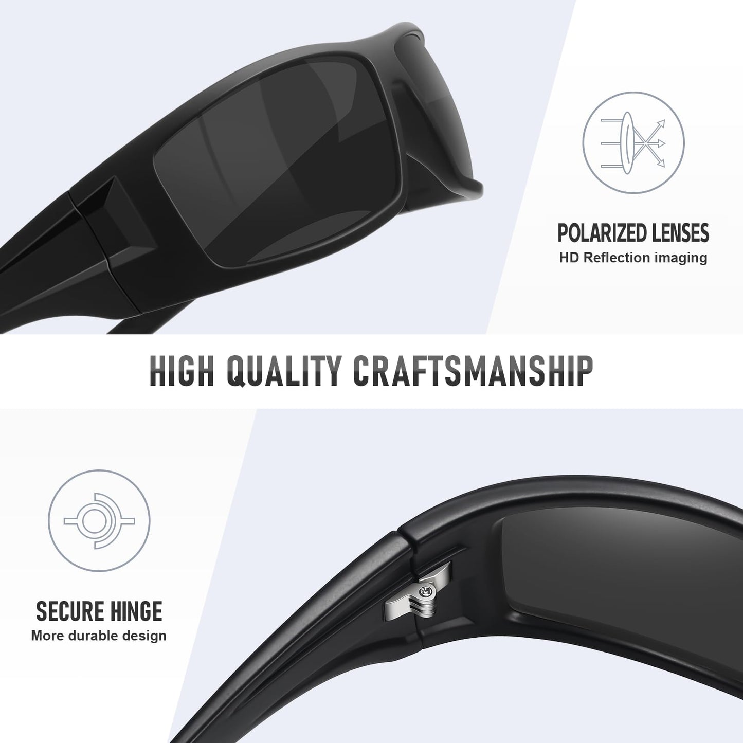 Ofwin Polarized Sports Sunglasses for Men Women Unbreakable Frame Cycling Fishing Wrap Around Sunglasses UV400 Protection Black Frame/Gray Lens