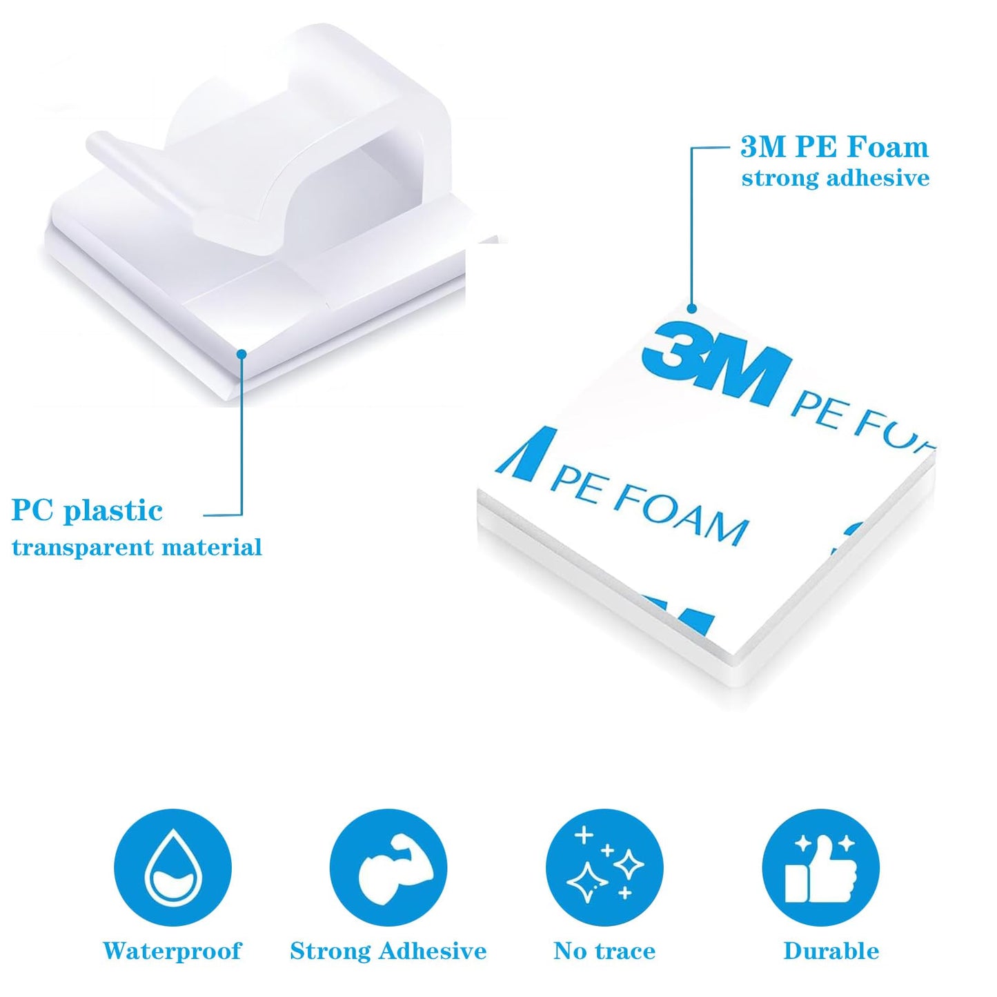 SZFUDIGO Cable Clips,50PCS Electrical Cord Management Adhesive Cable Wire Clip Wire Clips Wall,Used for Cars, Offices, and Homes Cable Clips Cord Organizer (Transparent)