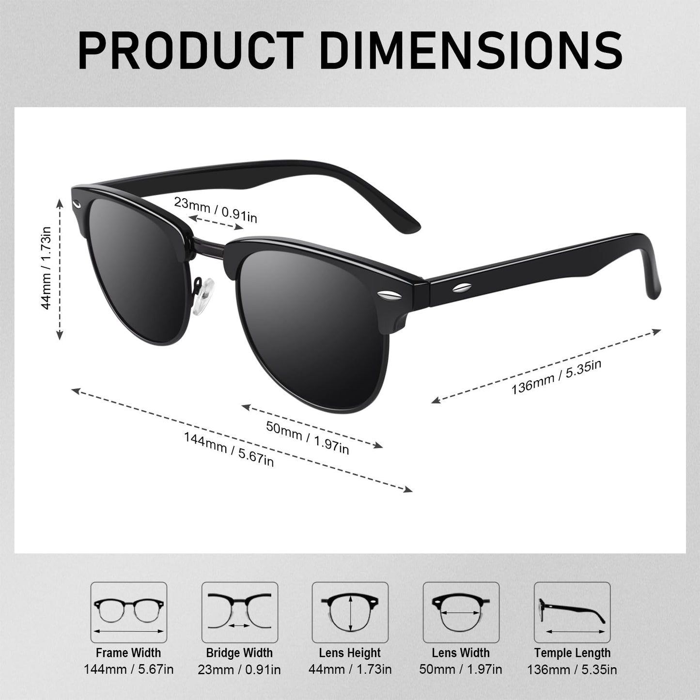 GQUEEN Classic Horn Rimmed Semi Rimless Polarized Sunglasses for Men Women GQO6