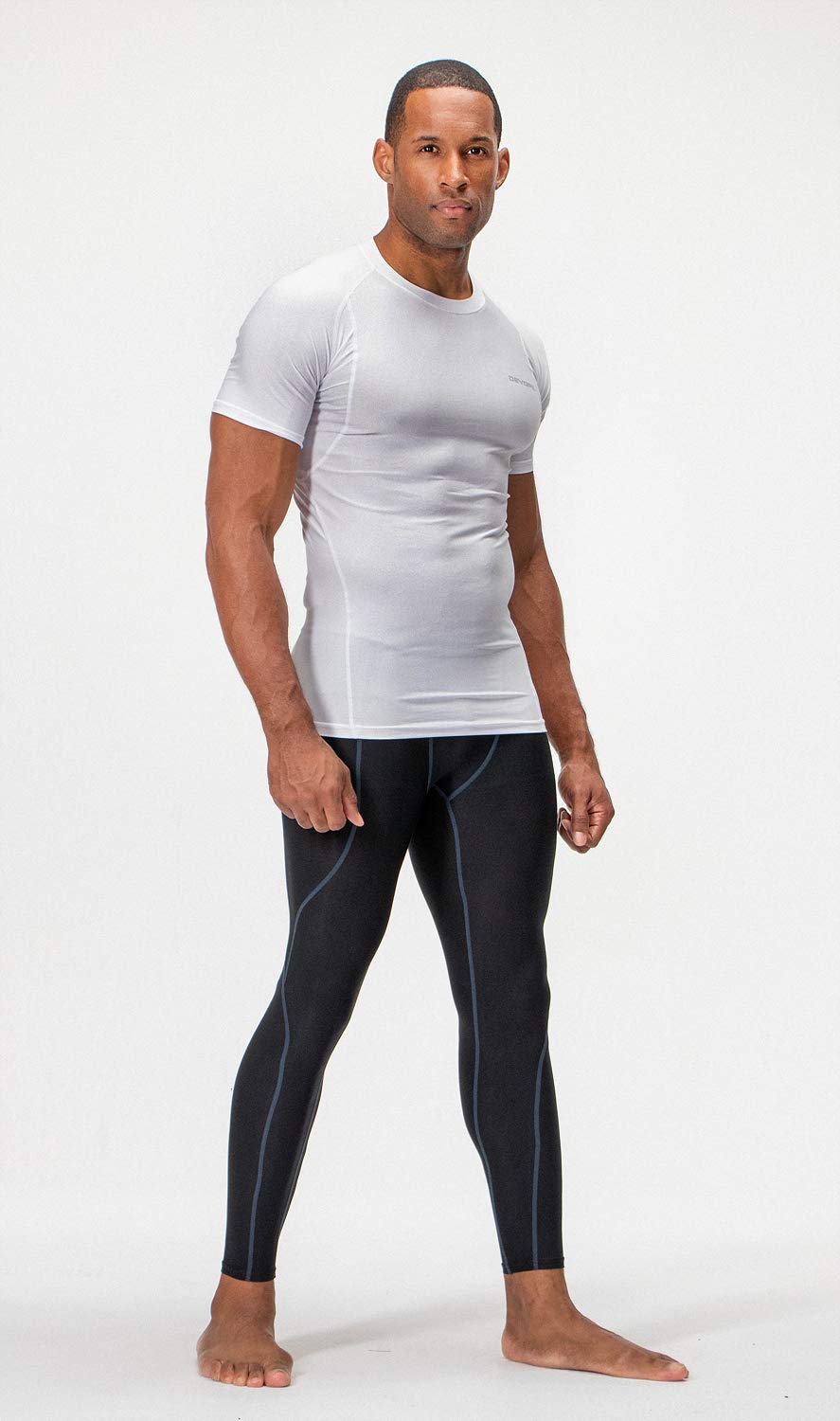 DEVOPS 3 Pack Men's Cool Dry Short Sleeve Compression Shirts, Sports Baselayer T-Shirts Tops, Athletic Workout Shirt (Large, White/White/White)