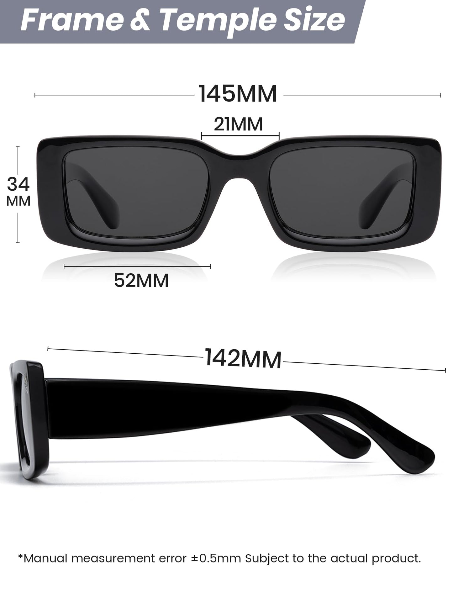 Veda Tinda Vision Rectangle Sunglasses Men Black Polarized Square Frame Driving Hippie Trendy Retro 90s Vintage y2k Glasses for Women UV400 Protection Skin Mens Dark Shades Womens Accessories C01S01