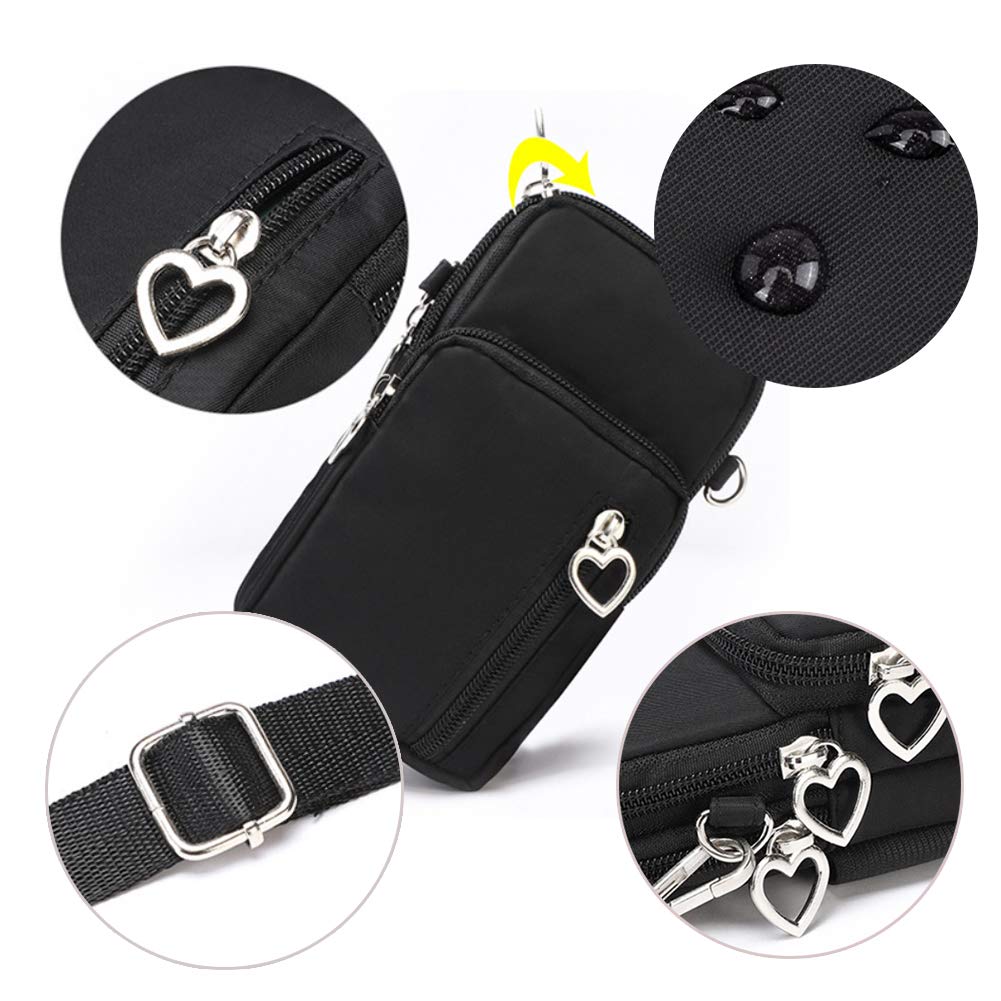 Outdoor Sweat-Proof Running Armbag Cross-Body Shoulder Casual Wallet Purse Crossbody Bag Gym Fitness Cell Phone Key Holder for iPhone 13 12 Pro Max Xs Max/Xr,Galaxy Note 10, P30 Pro,Black
