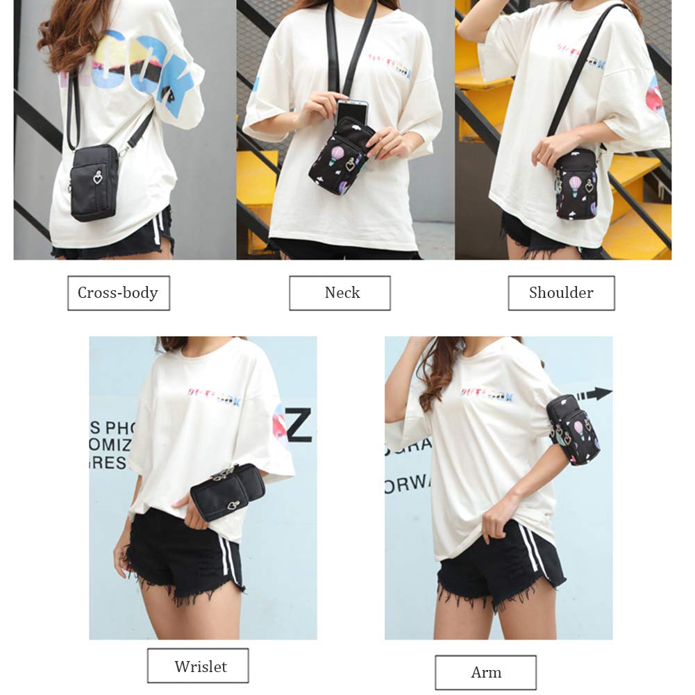Outdoor Sweat-Proof Running Armbag Cross-Body Shoulder Casual Wallet Purse Crossbody Bag Gym Fitness Cell Phone Key Holder for iPhone 13 12 Pro Max Xs Max/Xr,Galaxy Note 10, P30 Pro,Black