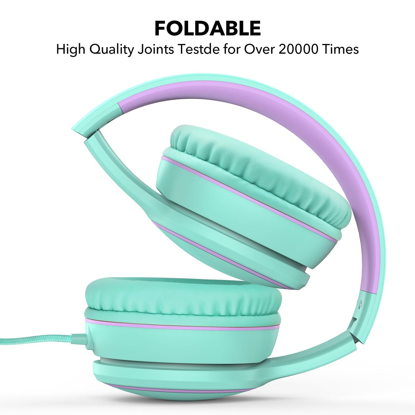 RORSOU R10 Over-Ear Headphones with Microphone Lightweight Folding Stereo Bass Headset with 1.5M No-Tangle Cord Portable Wired Headphones for Smartphone Tablet Computer Green