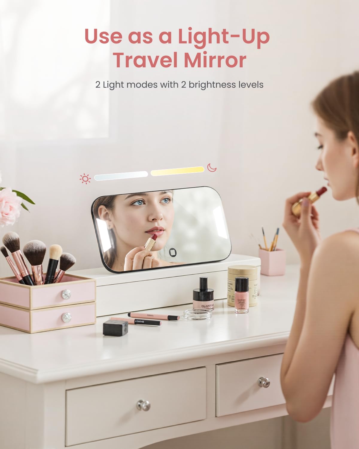 RENPHO Portable Rechargeable Scale with Travel Makeup Mirror, Slide-Out LED Display, Small Travel Scale for Body Weight, Digital High Accurate Scale for Traveling, 400lbs, Core Go, 8.98" x 5.28"