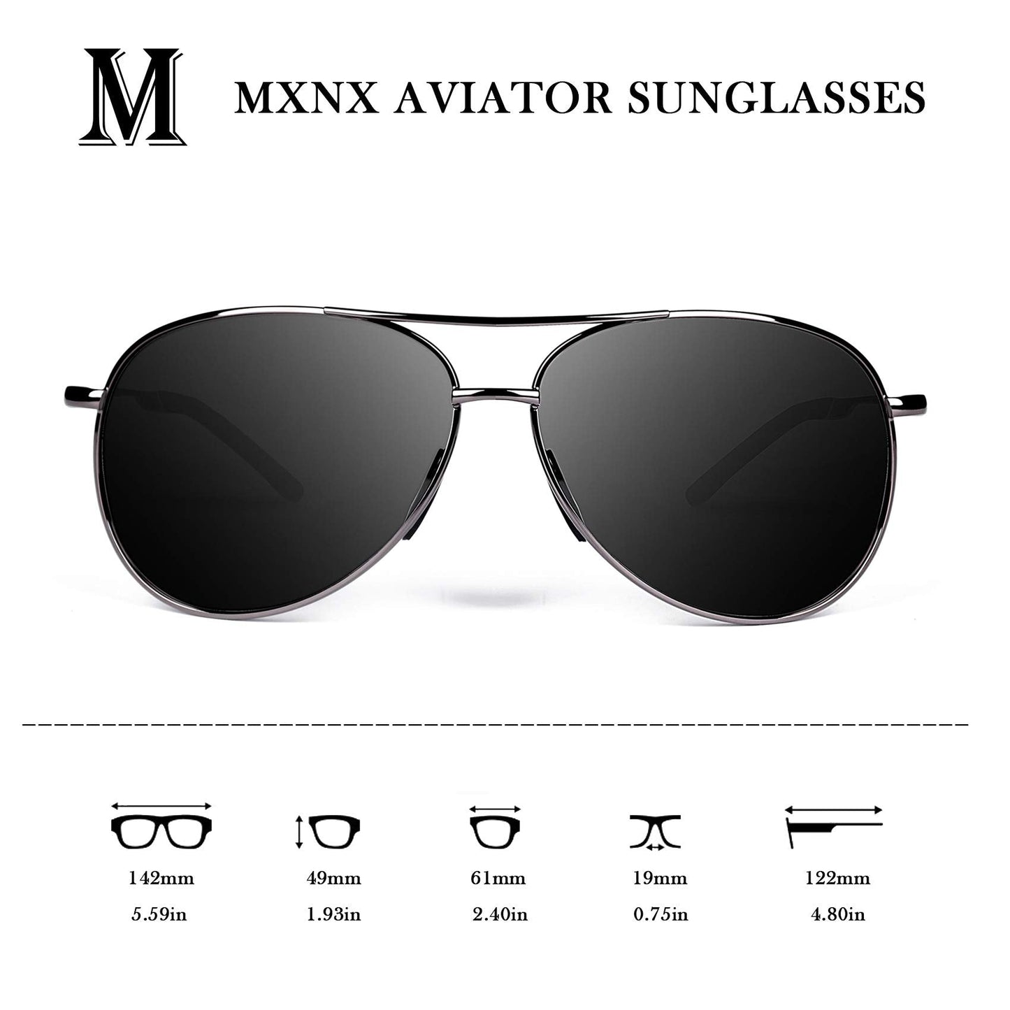 mxnx Aviator Sunglasses for Men Polarized Women UV Protection Lightweight Driving Fishing Sports Unisex glasses MX208 Gun Frame Black Lens