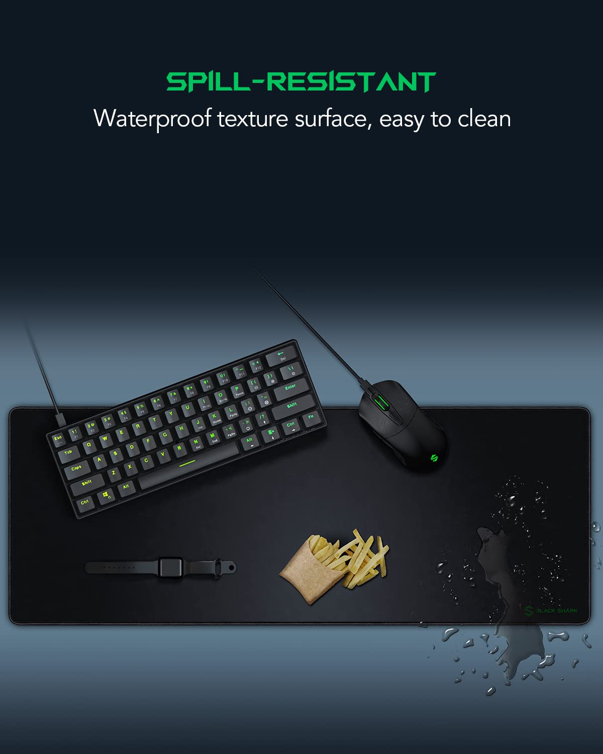Black Shark Gaming Mouse Pad Desk Mat (31.5” x 11.8” x 0.15”) Mousepad with Superfine Fiber Surface Smooth, Non-Slip Rubber Base, Office Decor for Gamers, Office, Desk Pad Manta P2