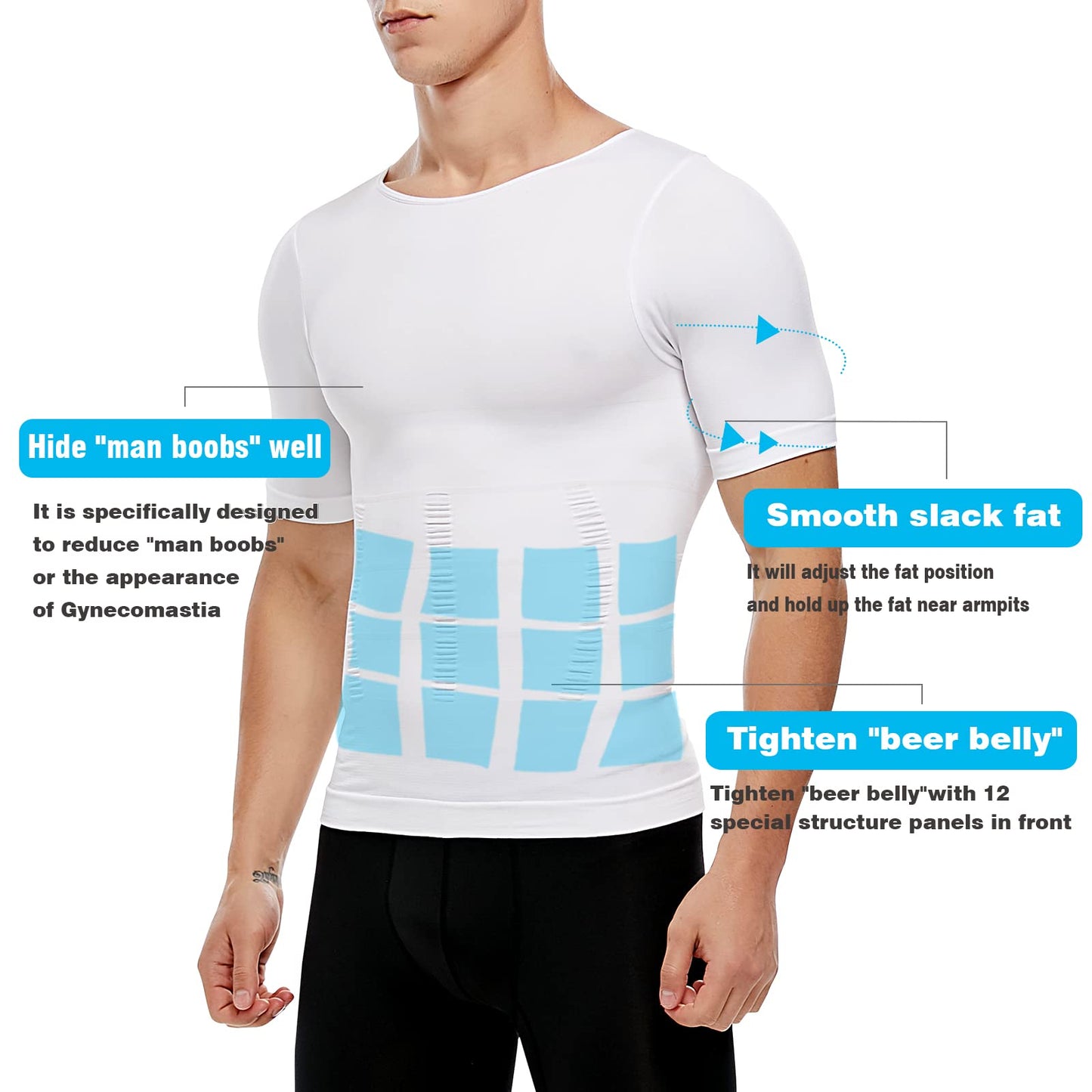 Men's Slimming Body Shaper Vest Undershirt Abs Abdomen Slim Tank Top White