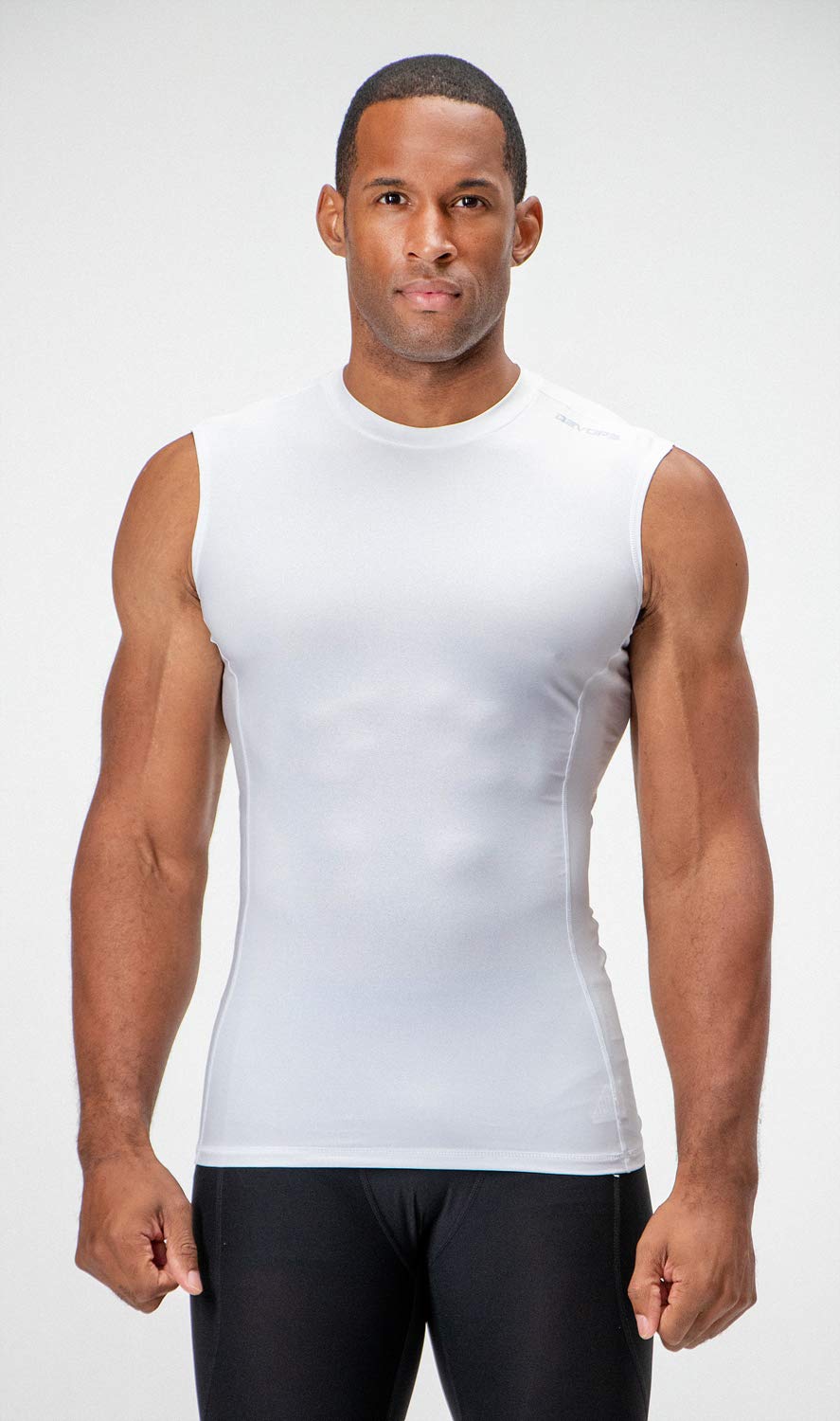 DEVOPS 3 Pack Men's Athletic Compression Shirts Sleeveless (Small, White/White/White)